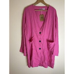 YOUGA Pink Oversized Linen Custom Handmade Shirt Dress Size LG XL Minimalist